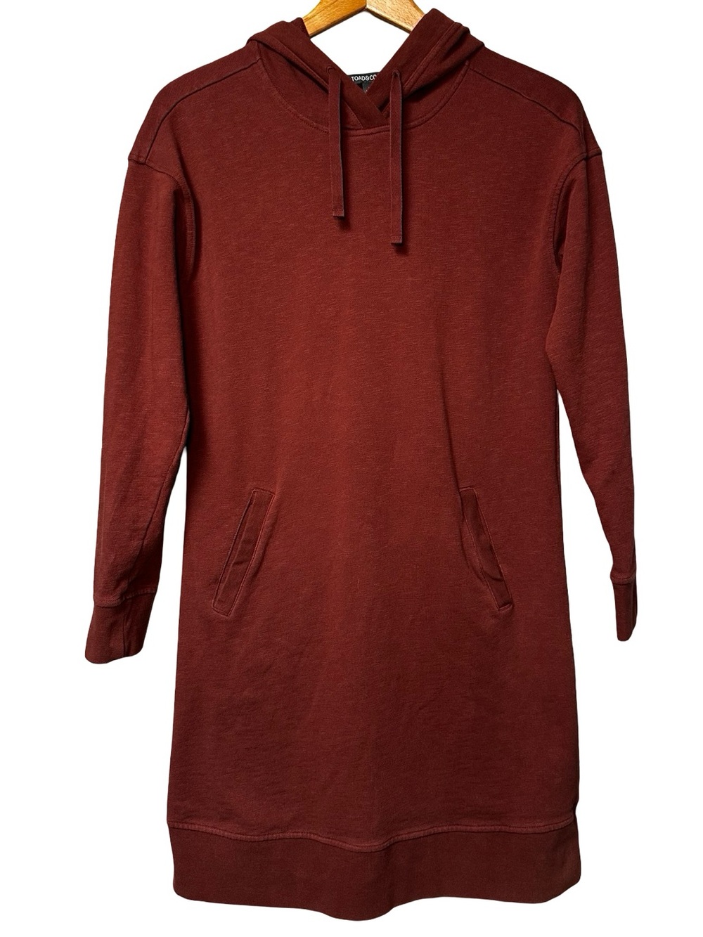 Toad & Co Follow Through Hooded Dress Size Small Rust Orange Organic Cotton Fall
